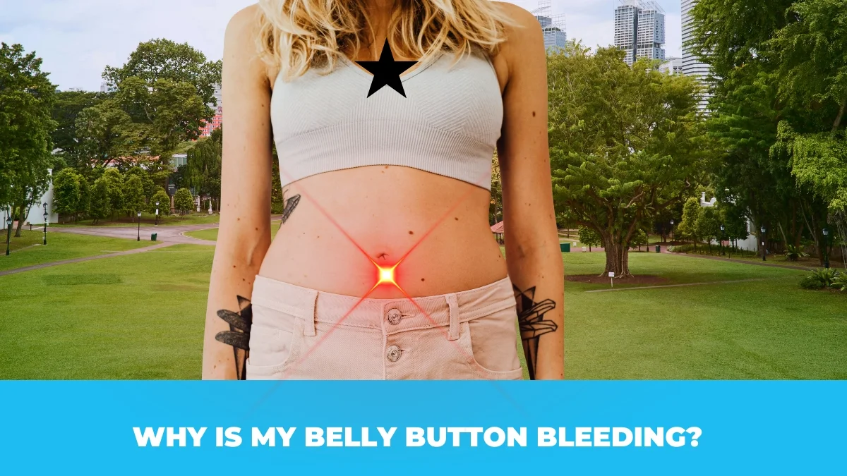 Highlighted human belly button illustrating localized irritation, pain, and clinical causes of umbilical bleeding